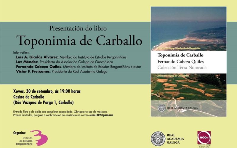 O libro “Toponimia do Carballo” será presentado este 30 de setembro