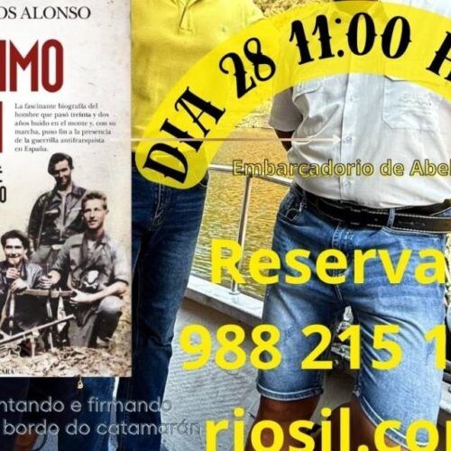 Presentación dun libro a bordo dun catamarán polo río Sil