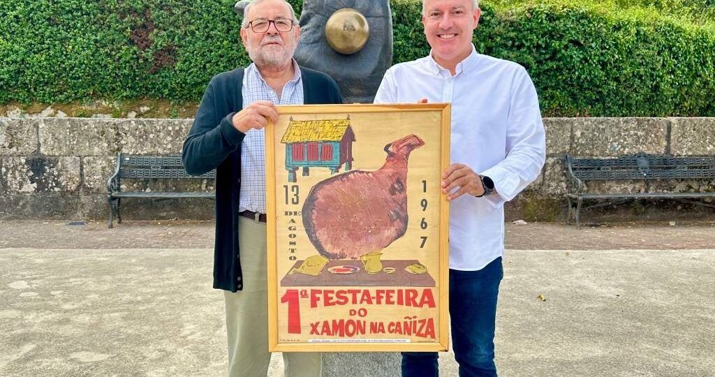 A Caniza recibe orixinal do primeiro cartaz da Festa do Xamón de 1967