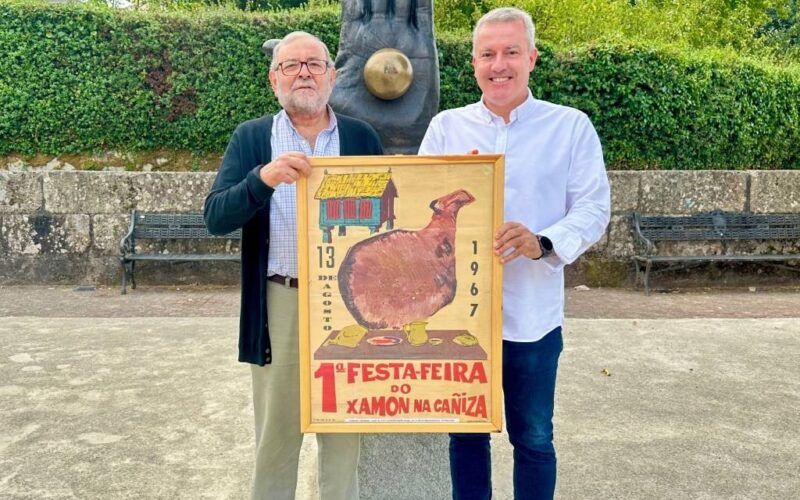 A Caniza recibe orixinal do primeiro cartaz da Festa do Xamón de 1967